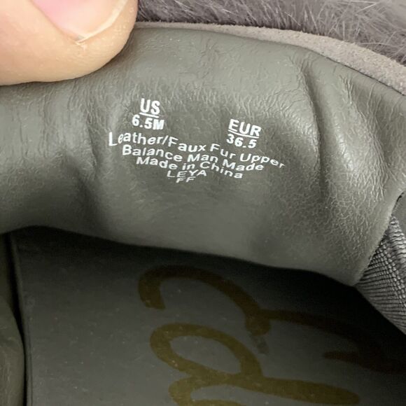 Sam Edelman Shoes Womens 6.5 LEYA Gray Suede Leather Pom Pom Fur Slip-On Sneaker - Picture 2 of 7